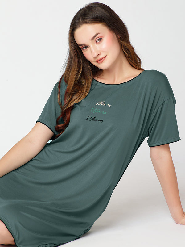Women's Modal Nightdress Solid Plain Green Short Slips
