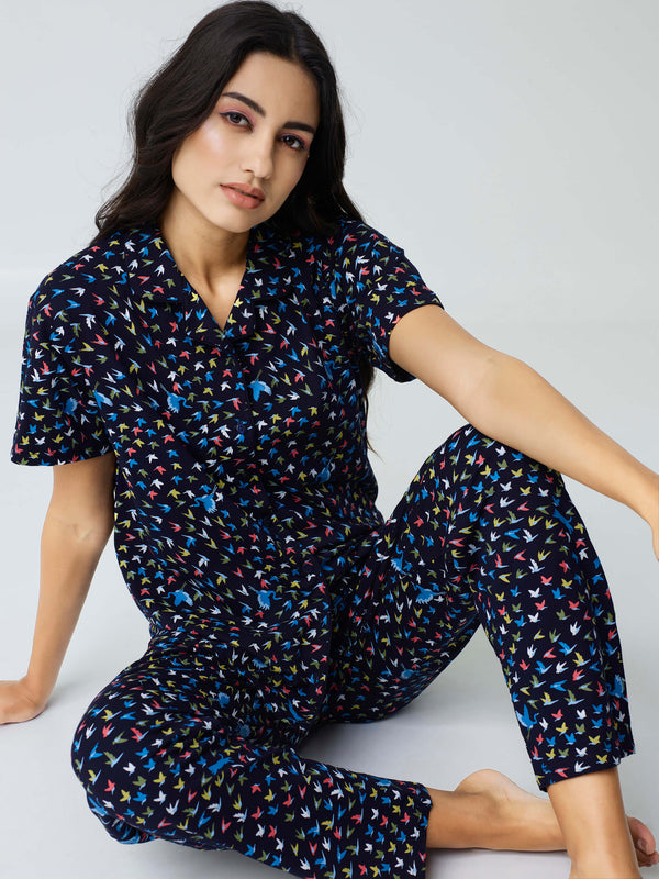 Fly Away Cotton Knits Collared PJ Set