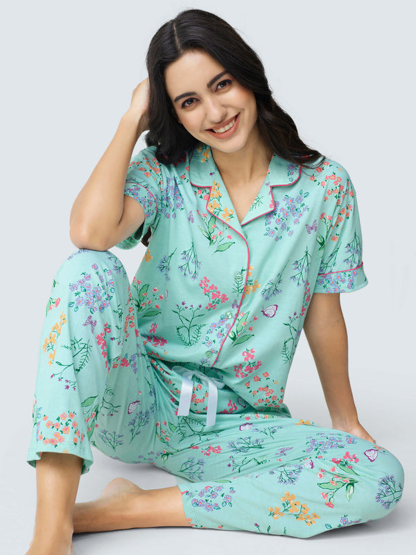 Butterfly High Cotton Knits Collared PJ Set