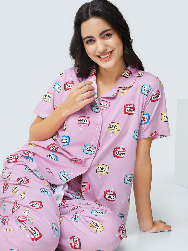 Sweet Candy Cotton Knits Collared PJ Set