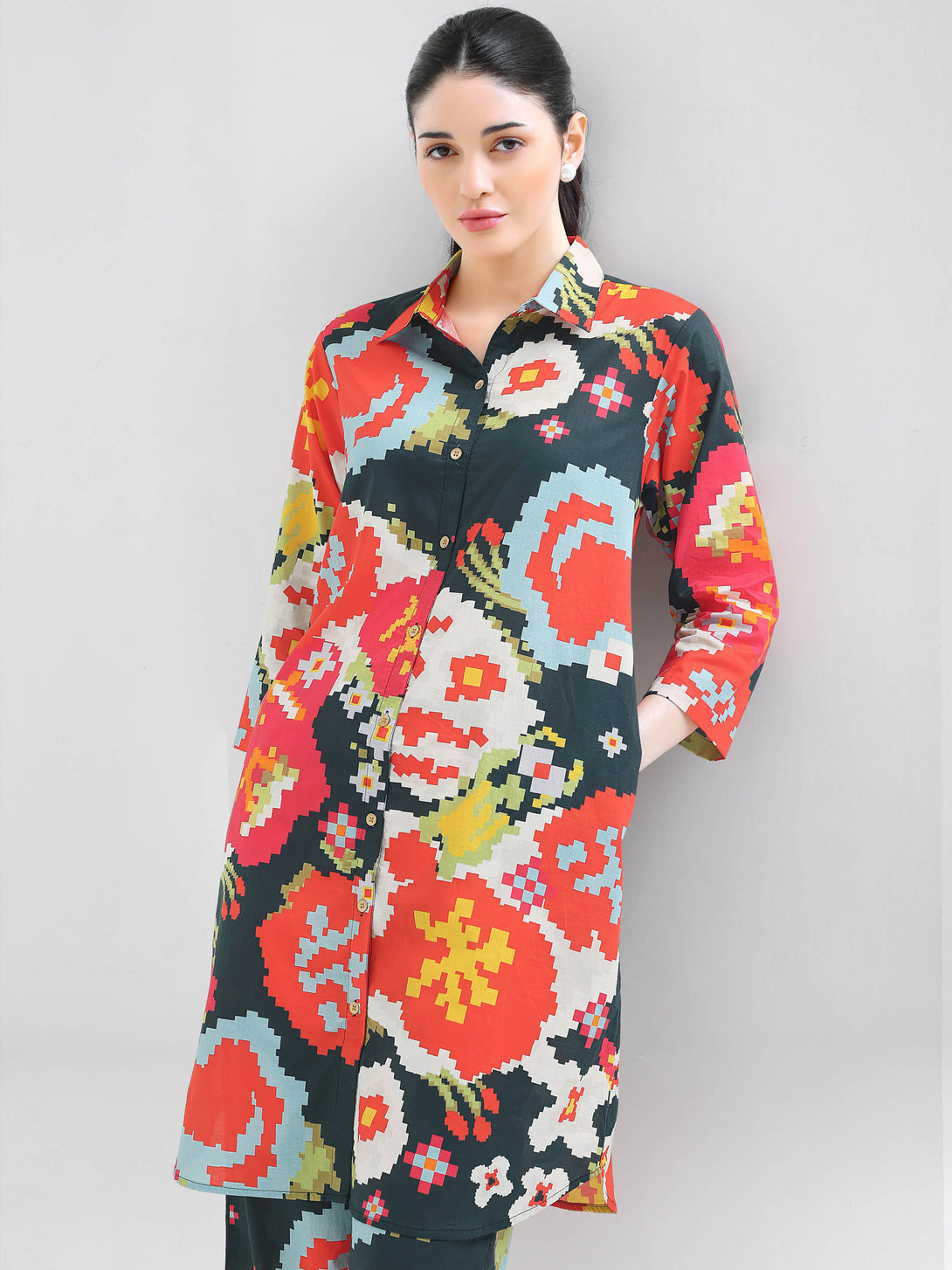 i like me womens cotton black abstract printed kurti & pajama co ords set